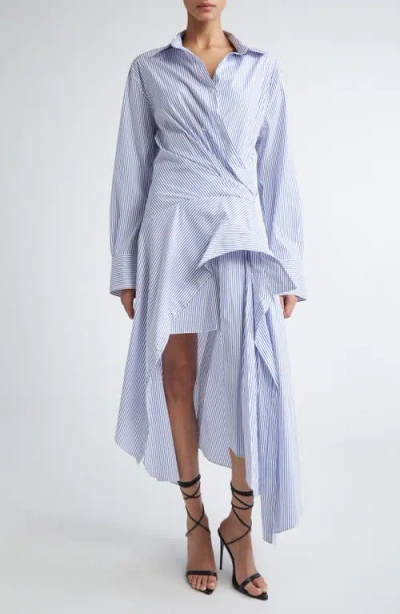 Monse Cascade Stripe Long Sleeve Deconstructed Shirtdress In Ivory/navy