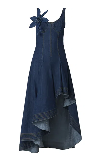 Monse Cascade-hem Denim Midi Dress In Blue