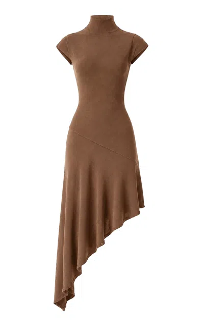 Monse Cascade-hem Merino Wool Midi Dress In Brown
