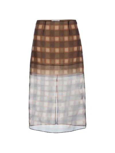 Monse Check-pattern Sheer Midi Skirt In Brown