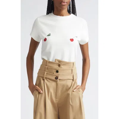Monse Cheeky Cherry Embroidered Stretch Cotton T-shirt In White