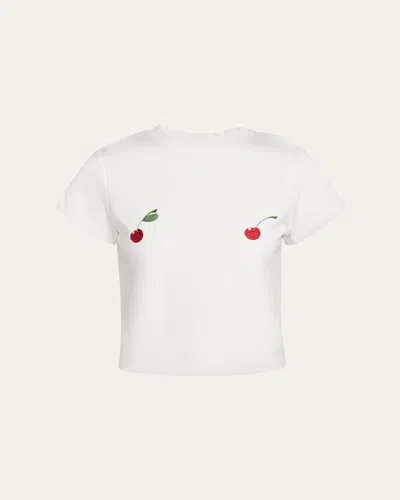Monse Cheeky Cherry Short-sleeve Crop Tee In White