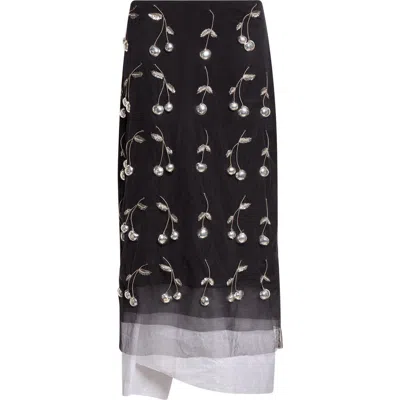 Monse Cherry Embellished Layered Tulle Skirt In Black