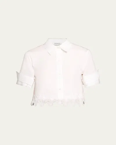 Monse Cherry Lace Crop Button-down Shirt In White