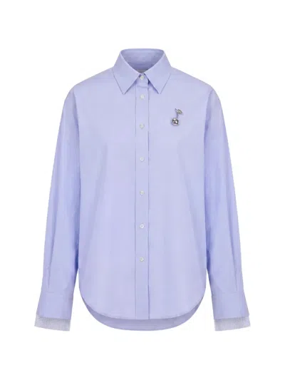 Monse Cherry-embellished Checked-cuff Shirt In Purple