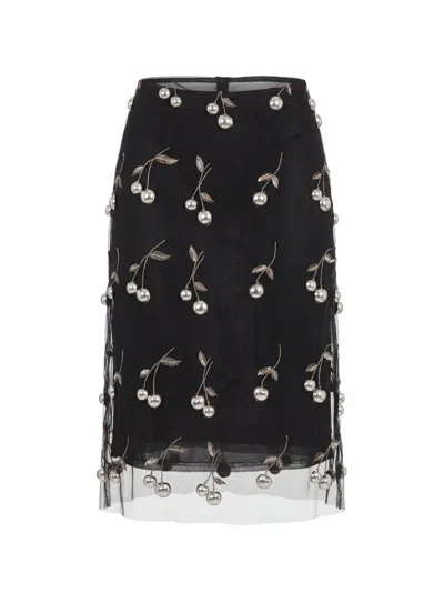 Monse Cherry-embroidered Midi Skirt In Black