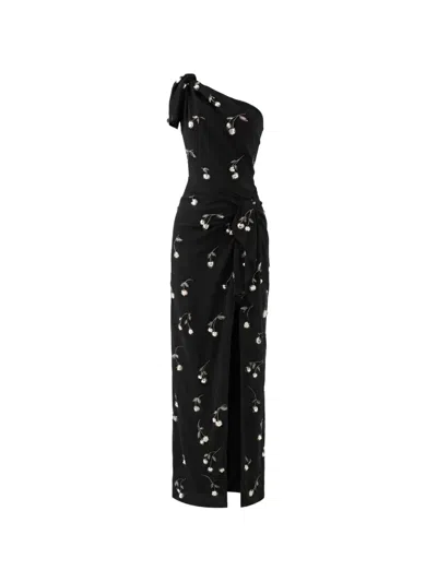 Monse Cherry-embroidered One-shoulder Maxi Dress In Black