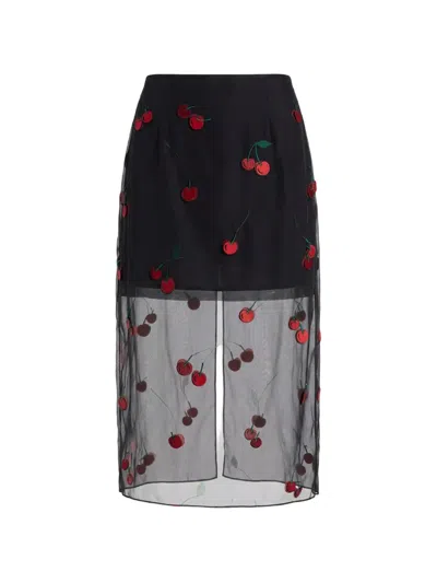 Monse Cherry-embroidered Sheer Midi Skirt In Black