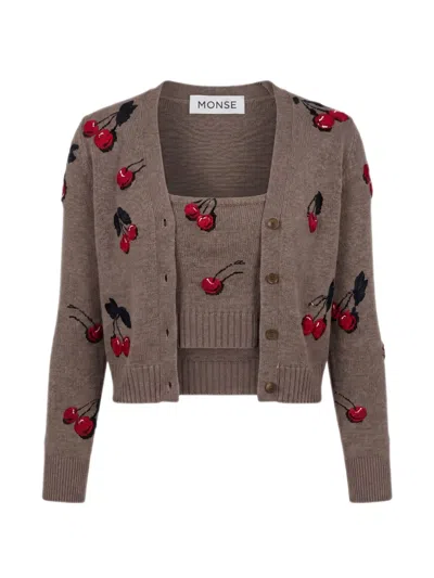 Monse Cherry-intarsia Cropped Cardigan And Top Set In Multi
