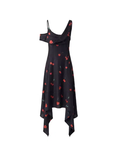 Monse Cherry-print Silk Midi Dress In Black