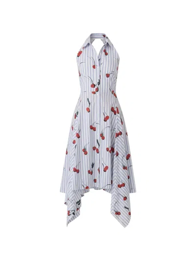 Monse Cherry-print Striped Midi Dress In Blue