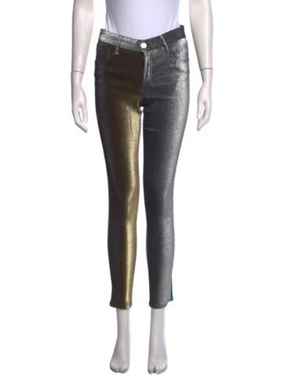 Pre-owned Monse Colorblock Pattern Skinny Leg Pants In Gold/green/pink