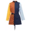 Monse Colorblocked Belted Long Sleeve Romper In Yellow