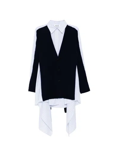 Monse Combo Knit Shirt Dress In Blue