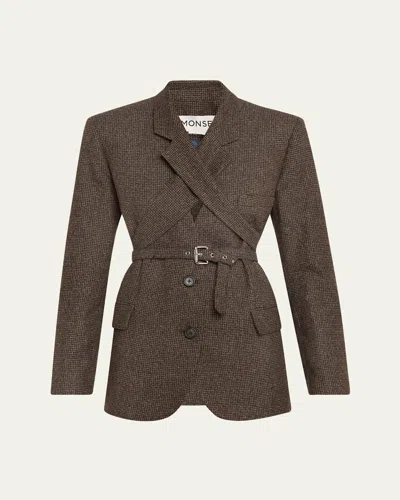 Monse Crisscross Wool Blazer In Brown