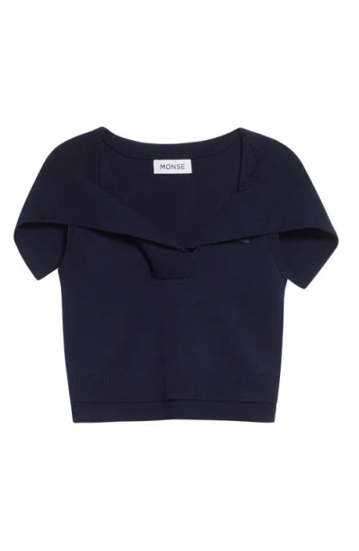 Monse Crop Sailor Collar Merino Wool Sweater In Blue