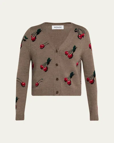 Monse Cropped Cherry V-neck Cardigan In Sand