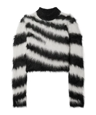 Monse Cropped Zebra-print Alpaca-blend Sweater In Black