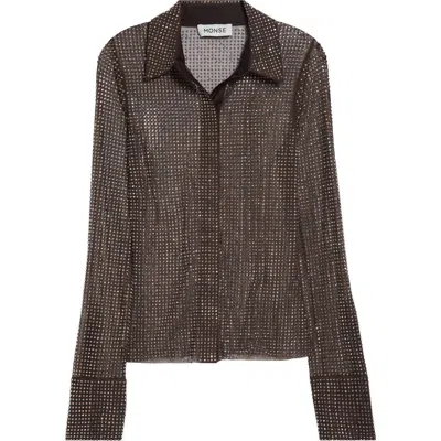 Monse Crystal Embellished Button-up Shirt In Brown