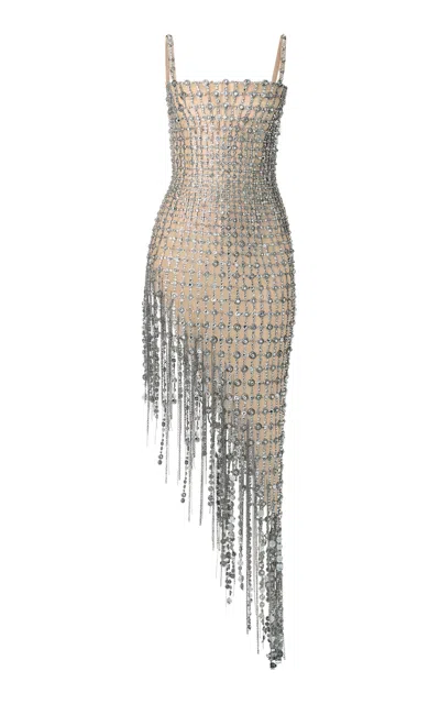 Monse Crystal-chain Cascading Hem Midi Dress In Neutral