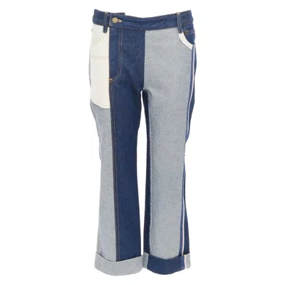 Pre-owned Monse Dark Light Blue Reversed Deconstructed Patchwork Flare Cropped Jeans Us2 S