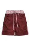 Monse Deconstructed Double Waistband Shorts In Burgundy