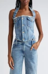 Monse Halterneck Washed Denim Corset Top In Indigo