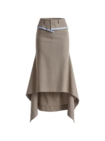 Monse Deconstructed-waistband Houndstooth Midi Skirt In Multi