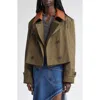 Monse Double Front Crop Trench Coat In Green