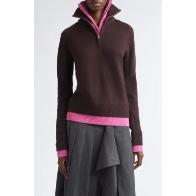 Monse Double Layer Half Zip Merino Wool Sweater In Brown