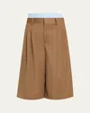 Monse Double Wasitband Tailored Long Wool Shorts In Beige