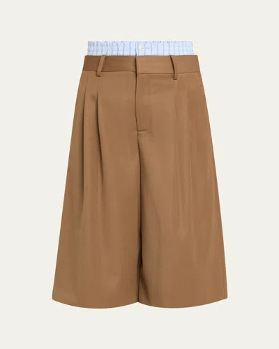 Monse Double Wasitband Tailored Long Wool Shorts In Beige