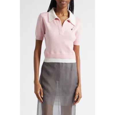 Monse Doubled Crop Merino Wool Polo Sweater In Pink