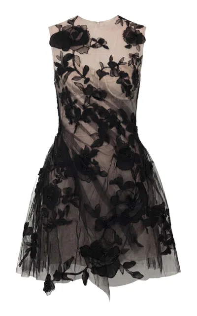 Monse Draped Floral Mini Dress In Black