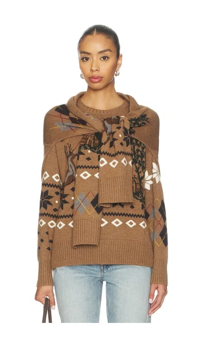Monse Fair Isle Crewneck Sweater With Scarf In Brown