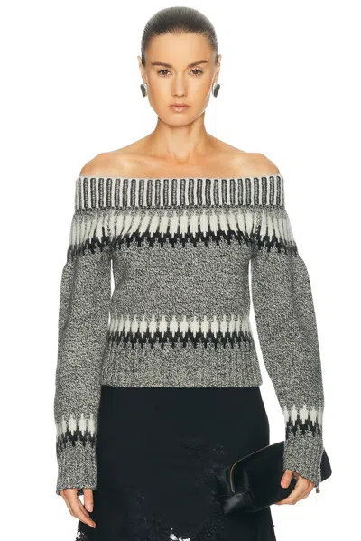 Monse Fair Isle Off Shoulder Sweater In Grey Multi