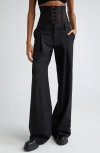 MONSE MONSE FLORAL LACE STRETCH VIRGIN WOOL BUSTIER WIDE LEG TROUSERS