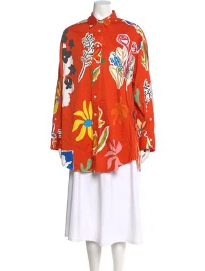 Pre-owned Monse Floral Print Long Sleeve Button-up Top In Red