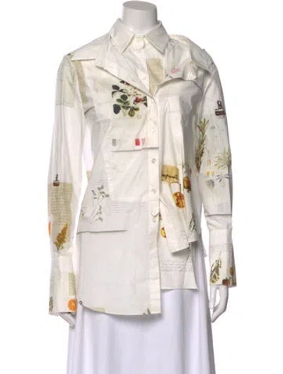 Pre-owned Monse Floral Print Long Sleeve Button-up Top In White