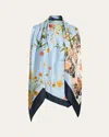 Monse Floral Printed Silk Scarf Top In Blue