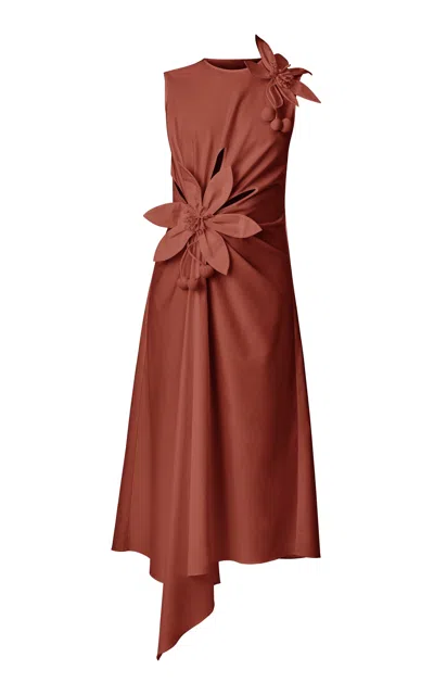 Monse Floral-applique Asymmetrical Stretch-cotton Midi Dress In Brown