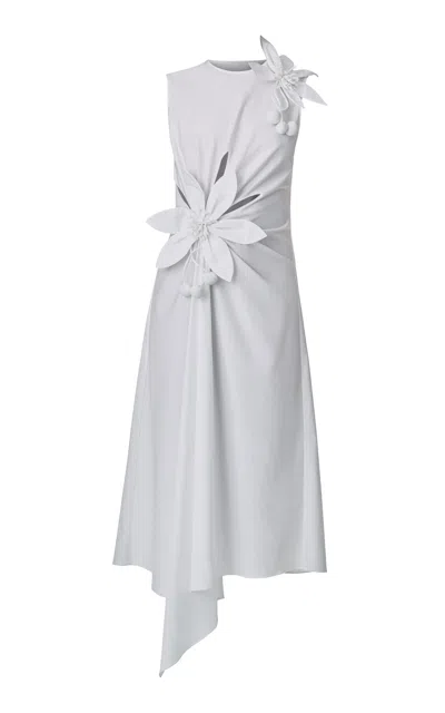 Monse Floral-applique Asymmetrical Stretch-cotton Midi Dress In White