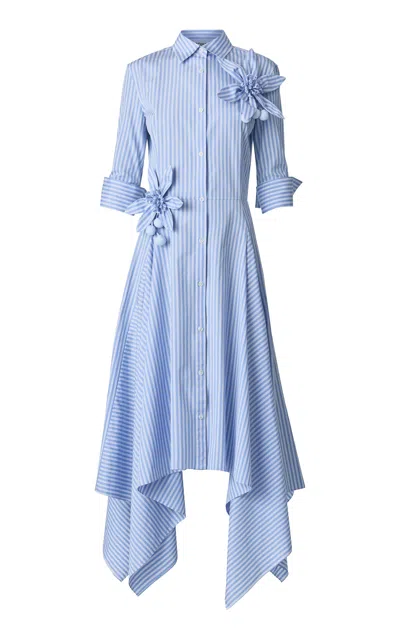 Monse Floral-applique Button-front Cotton Midi Dress In Blue