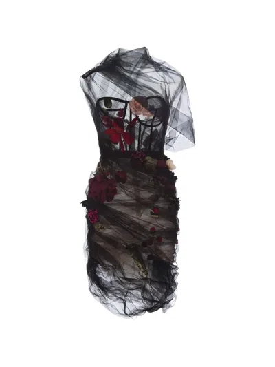 Monse Floral-appliqué Corset-style Midi Dress In Black