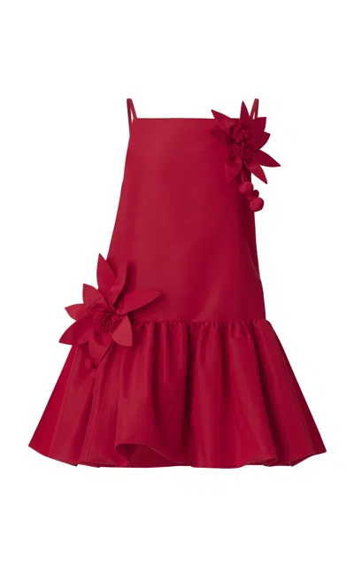 Monse Floral-applique Drop-waist Stretch-cotton Mini Dress In Red