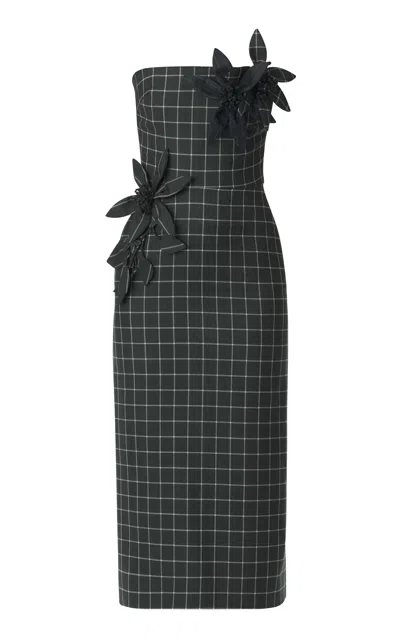 Monse Flower-embellished Stretch-wool Midi Dress In Black