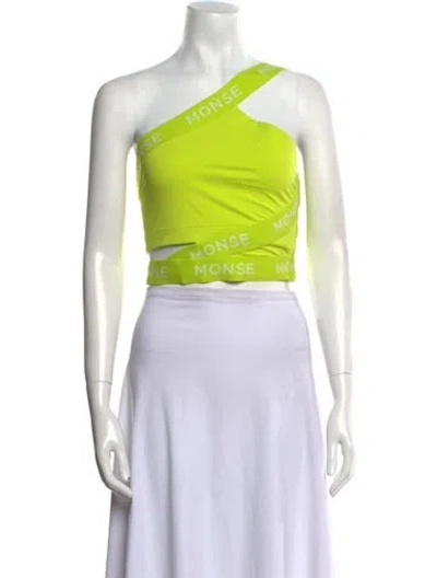 Pre-owned Monse Graphic Print One-shoulder Crop Top In Green