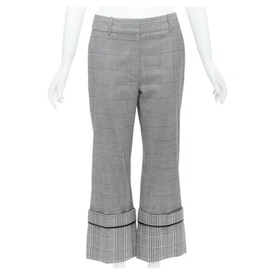 Pre-owned Monse Grey Wool Contrast Checkered Turn Up Hem Trousers Us2 S In Gray