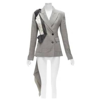 Pre-owned Monse Grey Wool Cotton Deconstructed Draped Asymmetric Blazer Jacket Us0 Xs In Gray