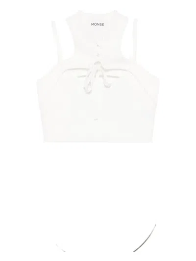 Monse Halter-neck Knit Cropped Top In White